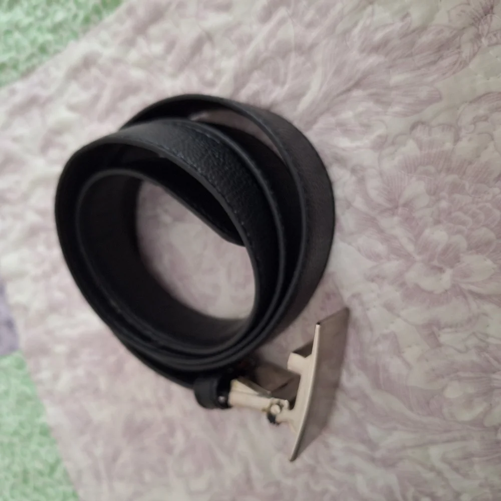 Men's Black Leather Belt with Silver Buckle